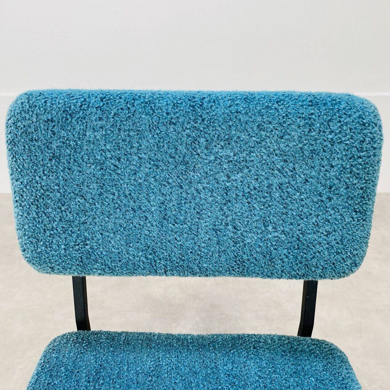 Modernist armchair from the 1950s in vintage blue boucle fabric.