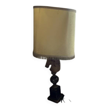 large alabaster lamp sculpted in the shape of a chess horse head 1960.