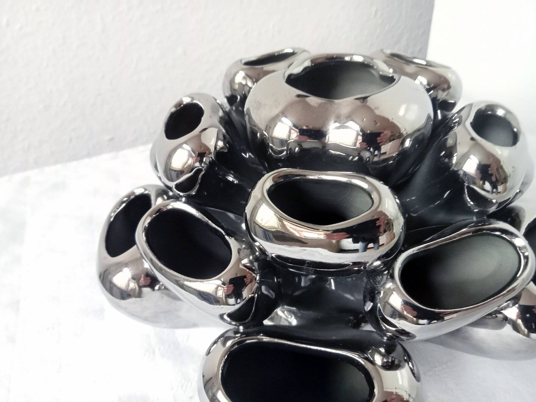 Vintage Vase • Alien • Chrome Ceramic • Post Space Age • 1980