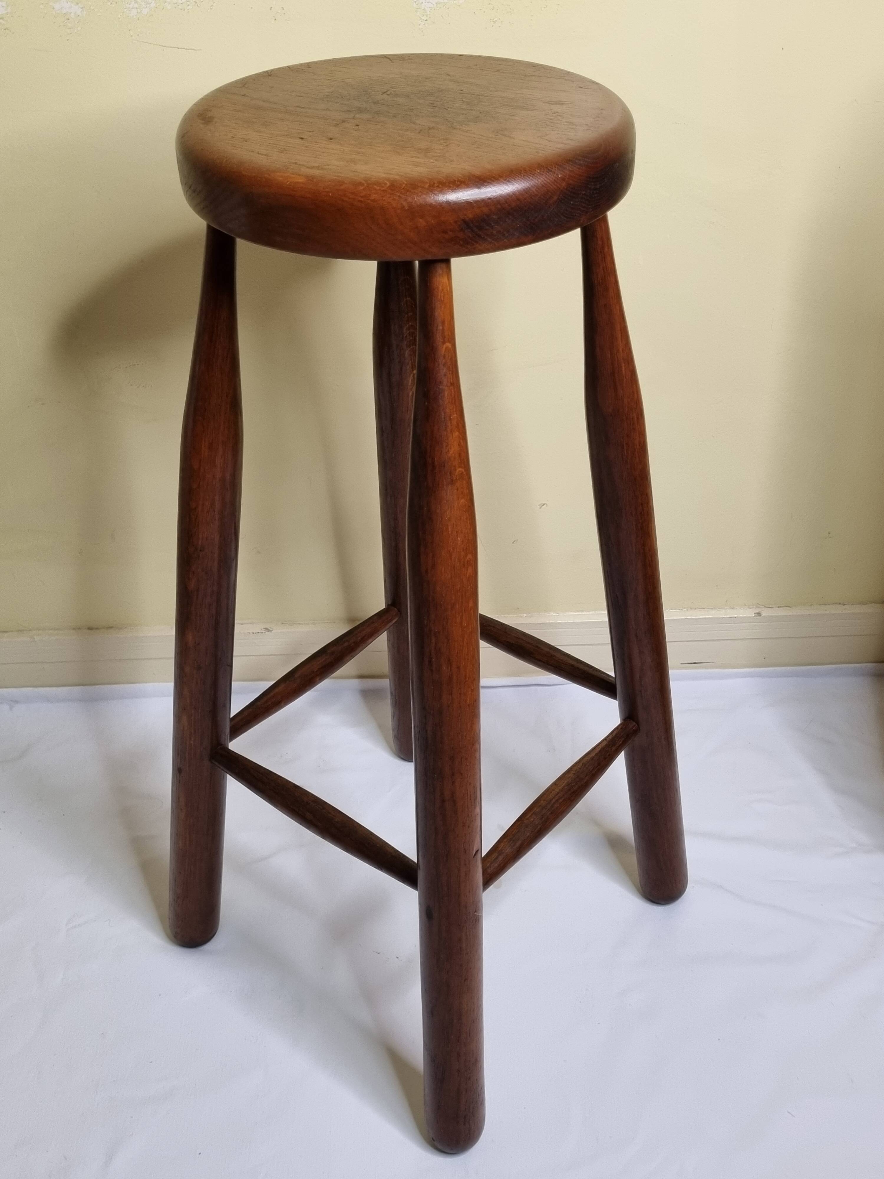 High stool in solid wood, Scandinavian style, 50s, 82 cm
