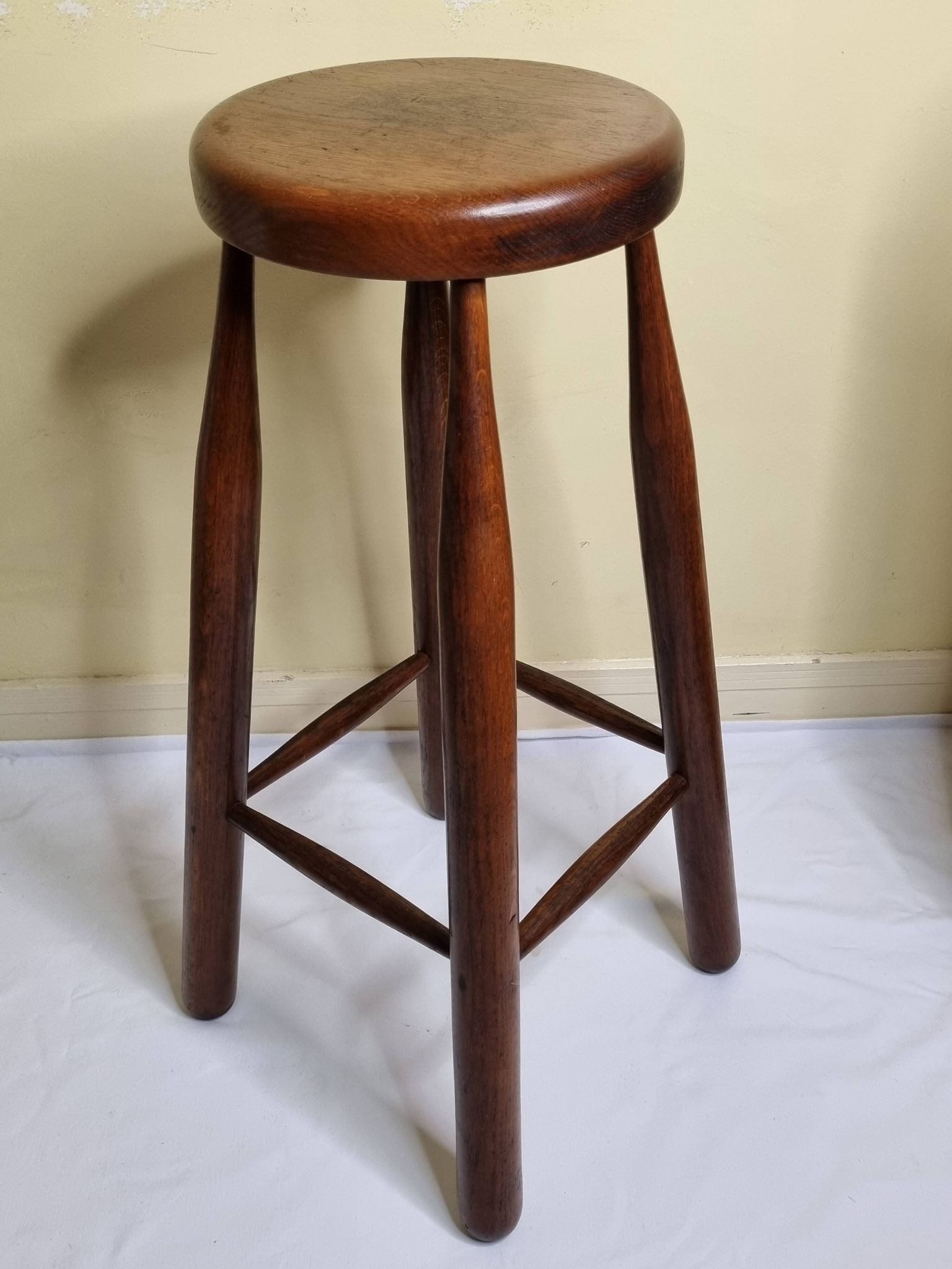 High wooden stool, designer, Scandinavian style, 1950s, 82 cm