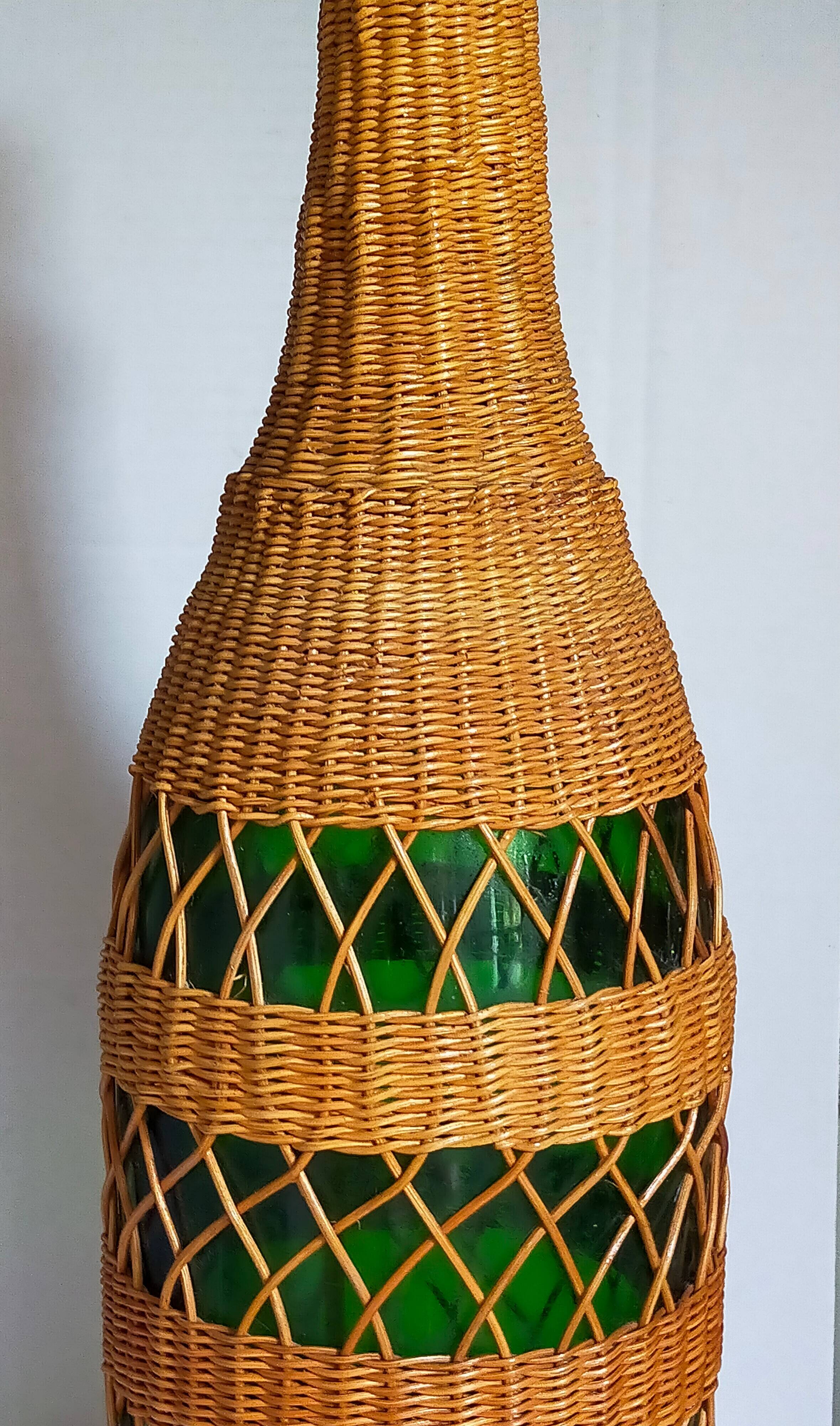 XL bottle lamp foot dressed in rattan 50s