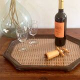 Glass tray, wood and caning