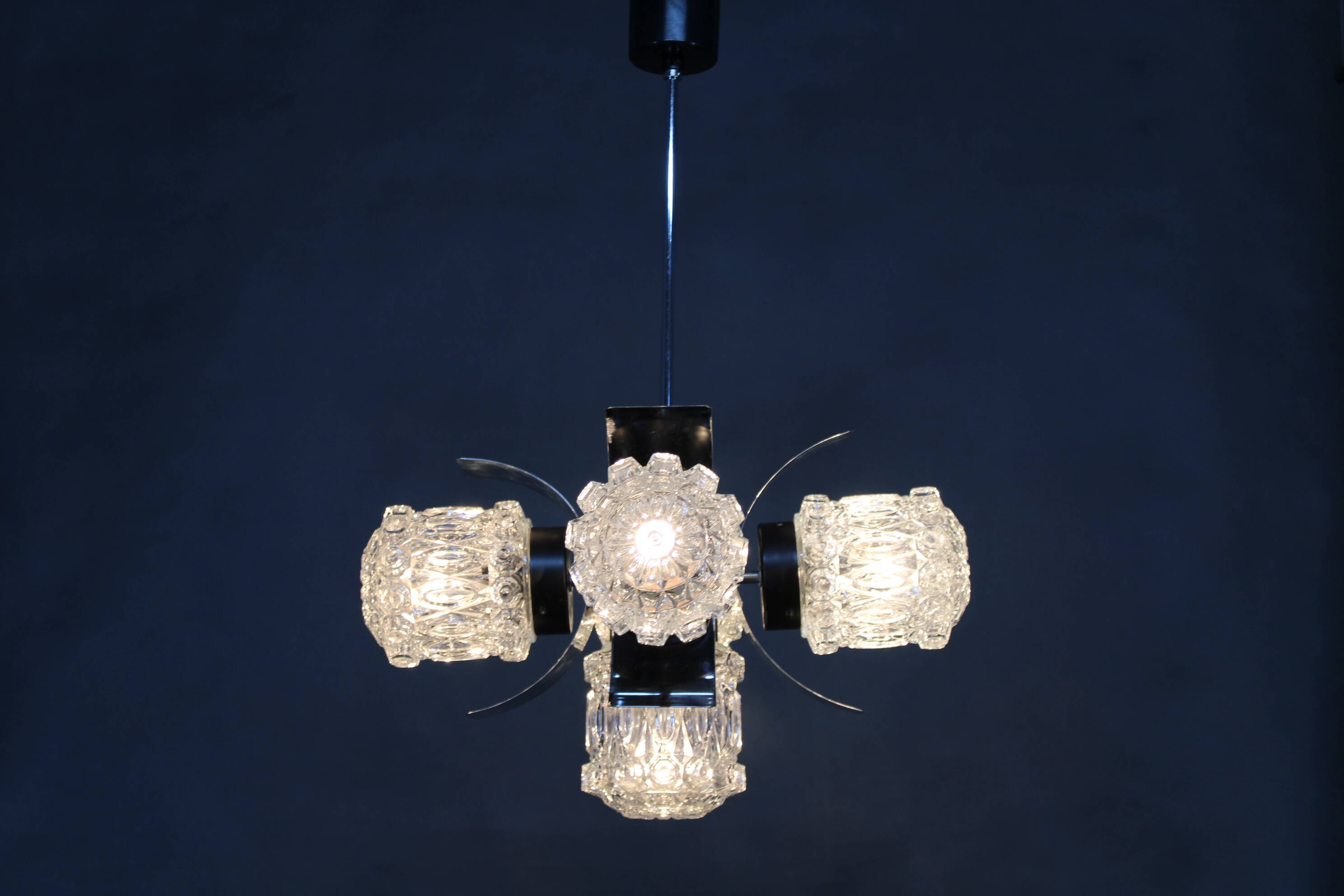 1970s Glass Chandelier, Czechoslovakia