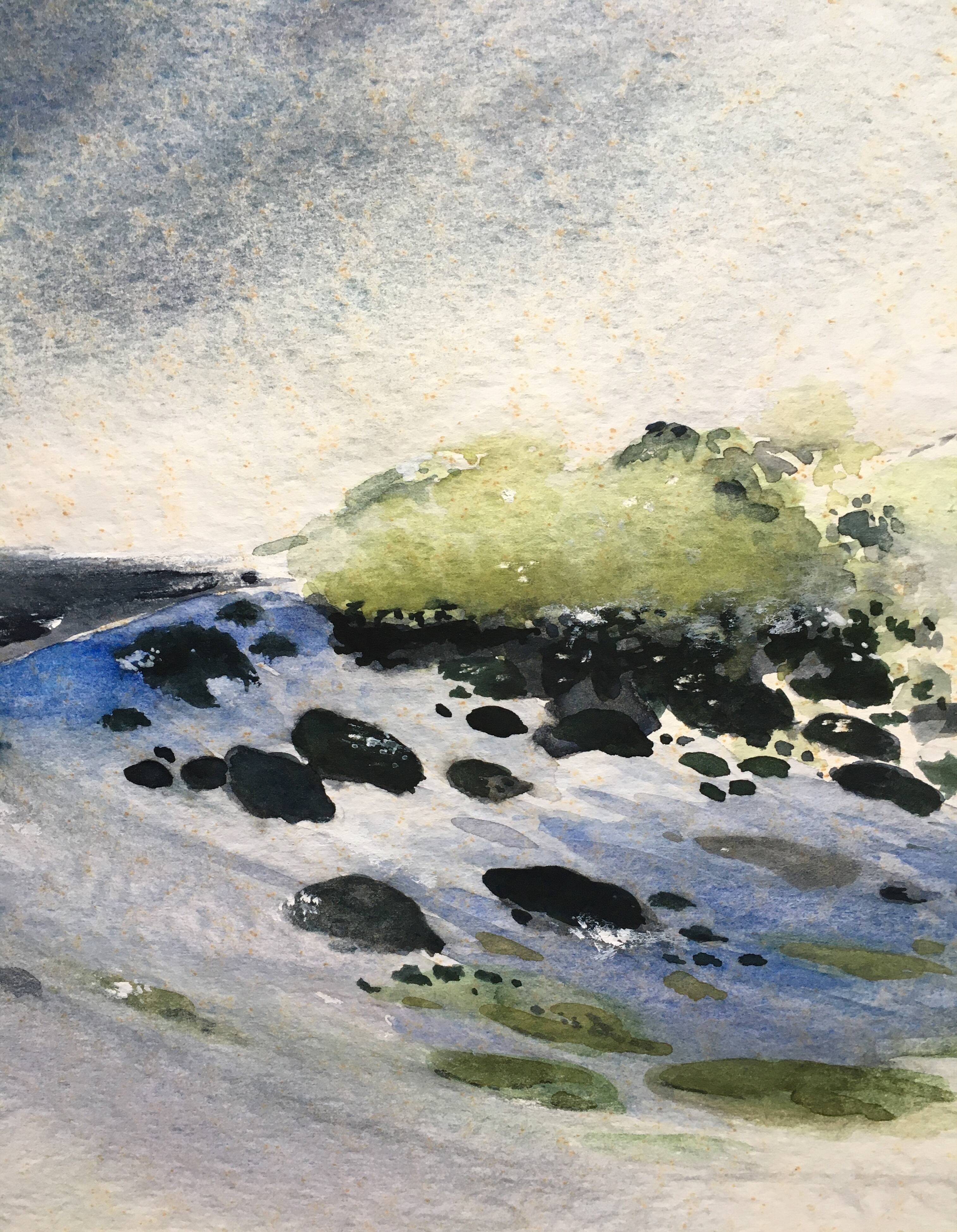 Abstract Marine watercolour pendant by Françoise Lepage