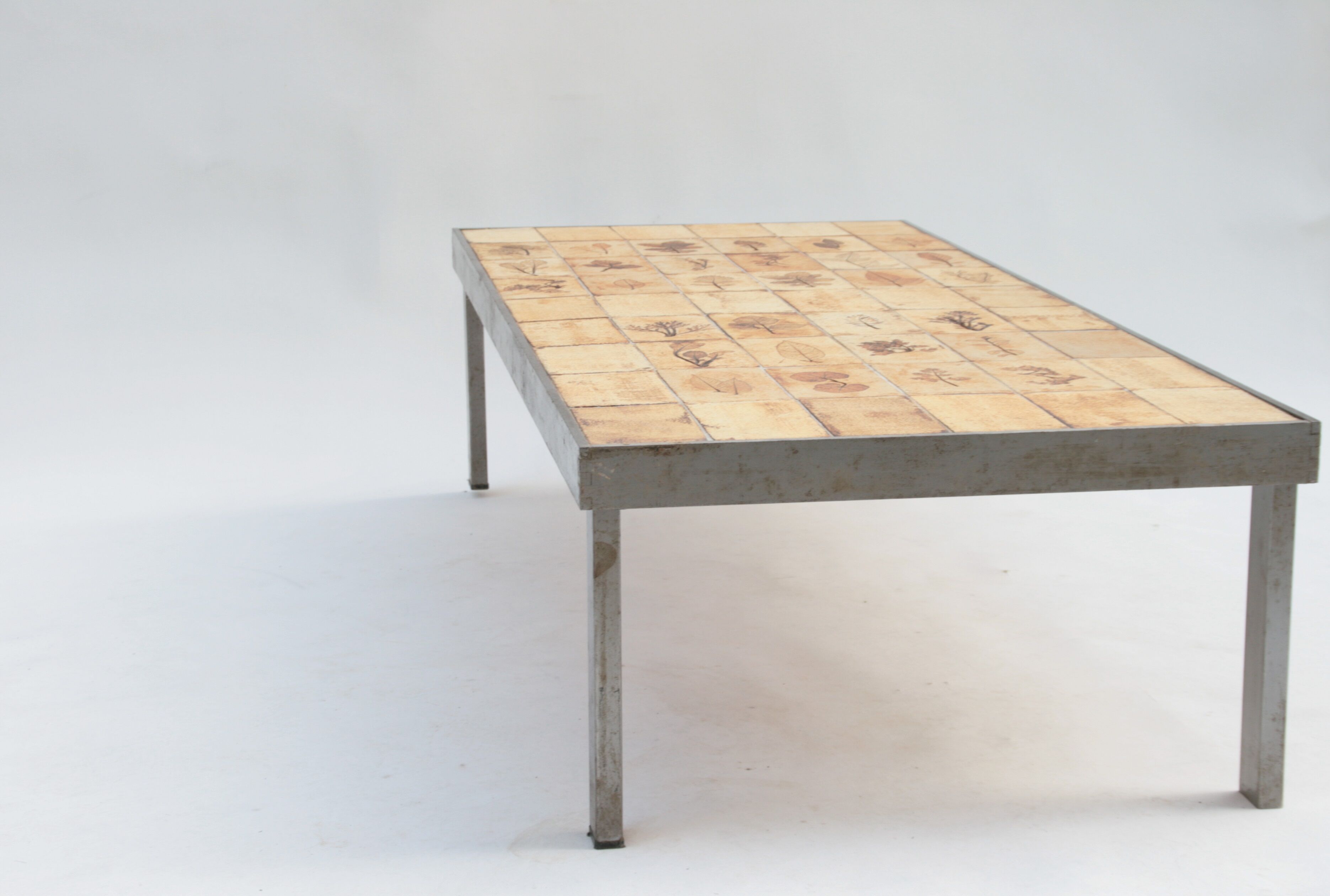 Rectangular metal and cermal herbarium coffee table by Roger Capron, 1960s