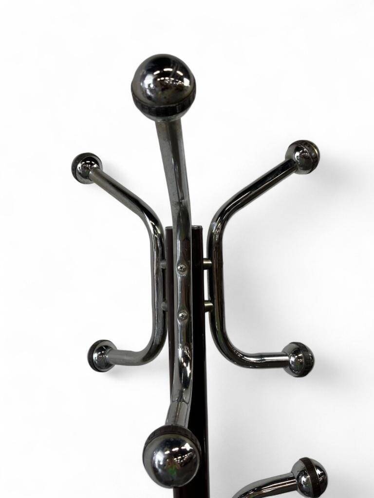 Vintage space age style floor standing coat rack with chrome/brown finish