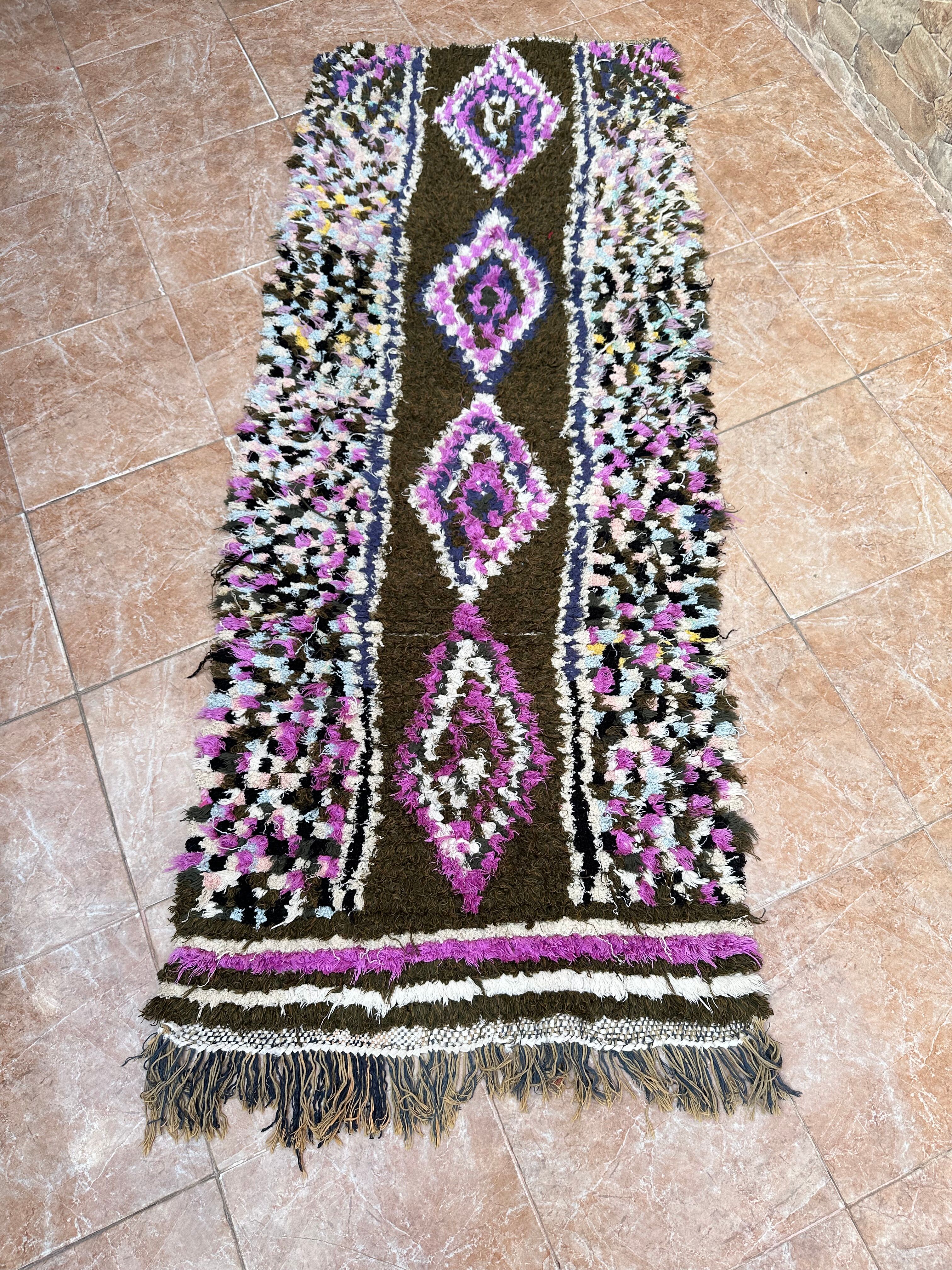 Vintage Boucherouite Berber hallway rug: Moroccan rug