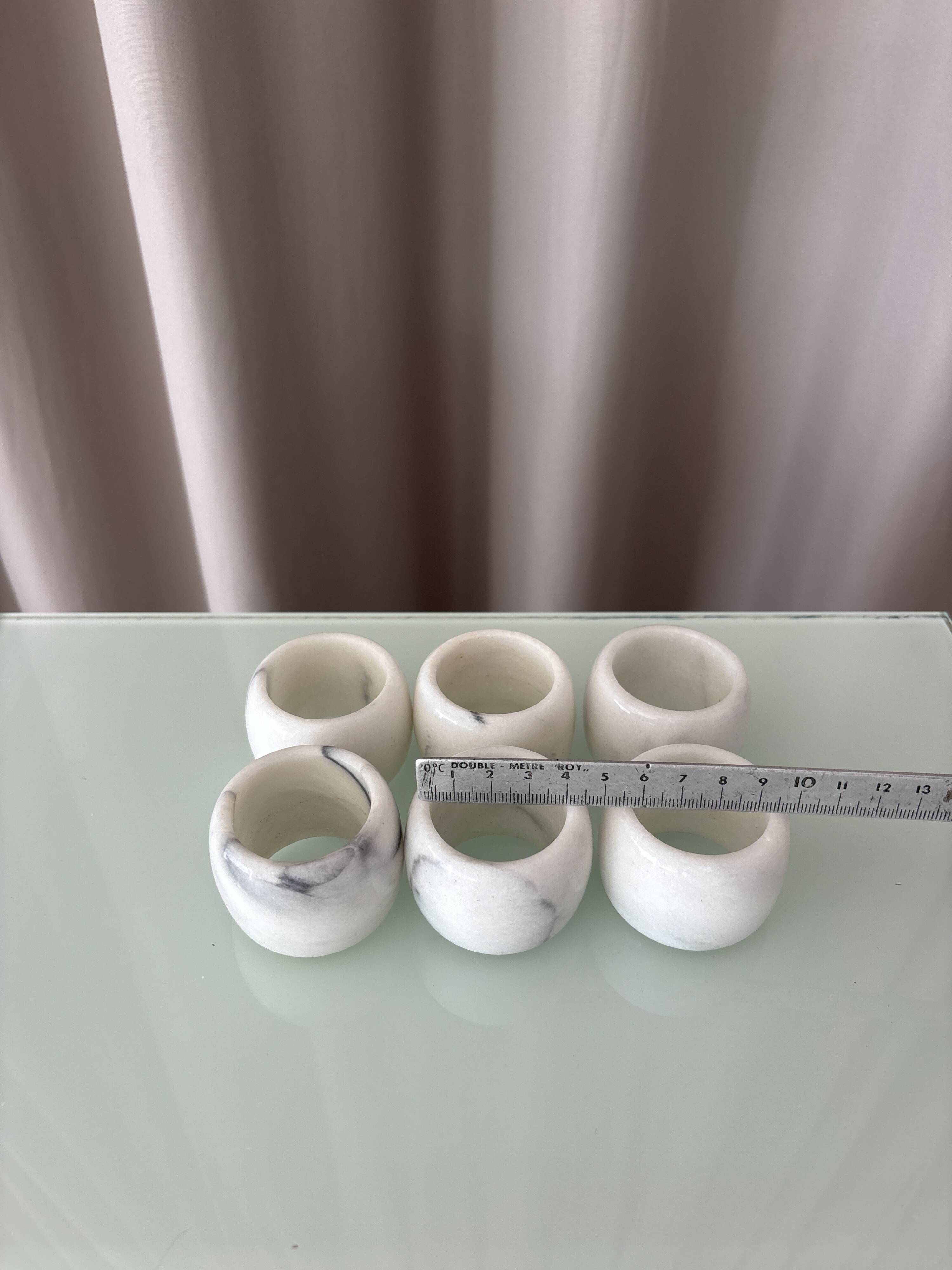 Vintage White Marble Napkin Rings – Set of 6 – Original Box