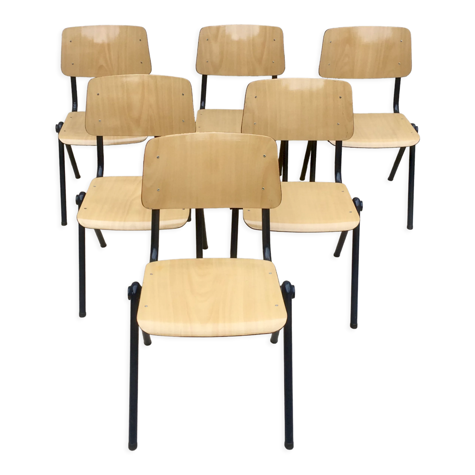 Lot de 6 chaises vintage Galvanitas couleur crème