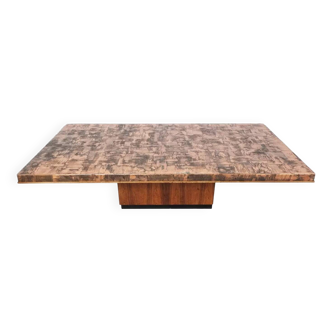 Vintage copper-plated brutalist coffee table, 1970s