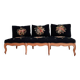 Old bench upholstered in black canvas flowers