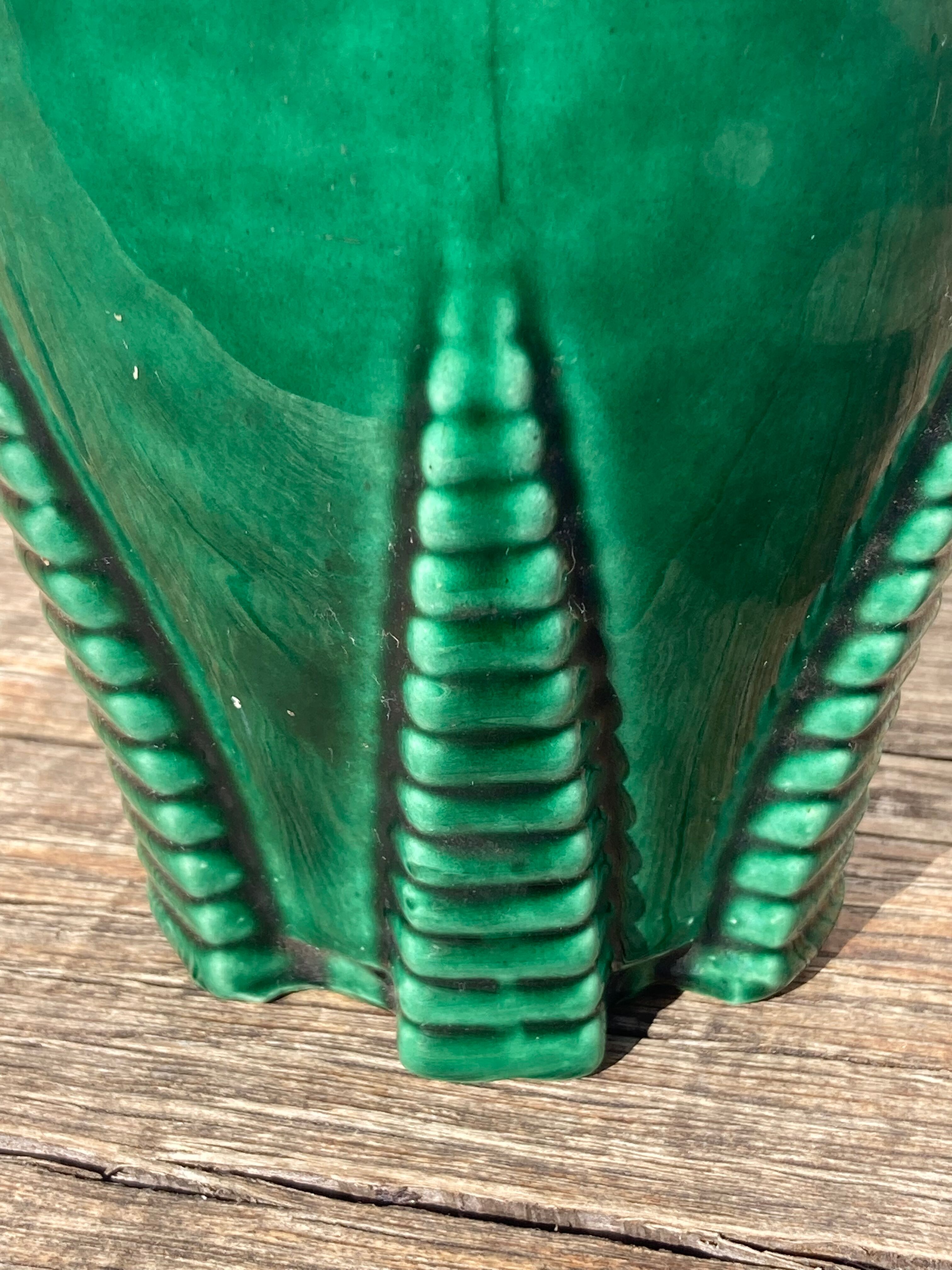Green art deco ceramic vase