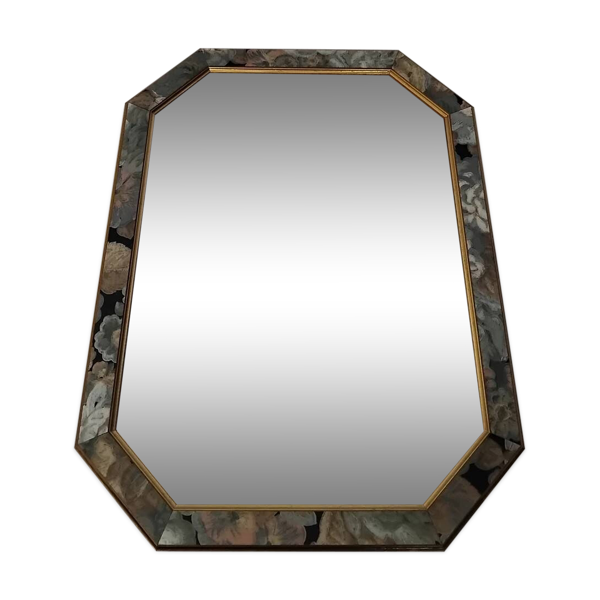 Ancien Miroir Octogonale 45x35 Au Décor Fleuri Année 80 Vintage — Beyit