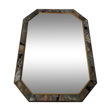 Antique Octagonal Mirror 45x35 with Floral Decor from the 80s Vintage