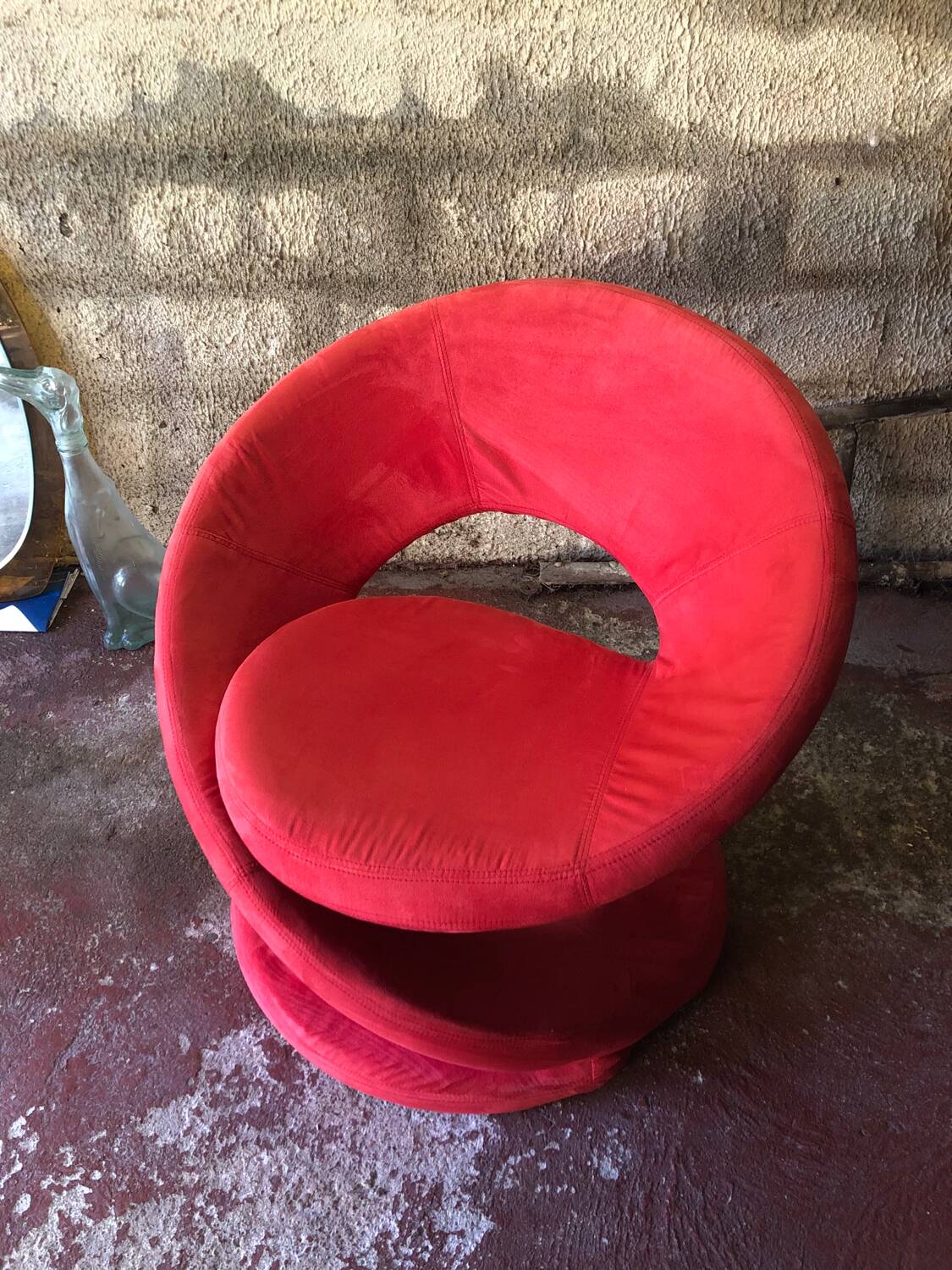 Jaymar Sculptural Post Modern Armchair with Red Spiral Ribbon, 1980s