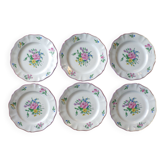 6 assiettes plates Lunéville Réverbère roses