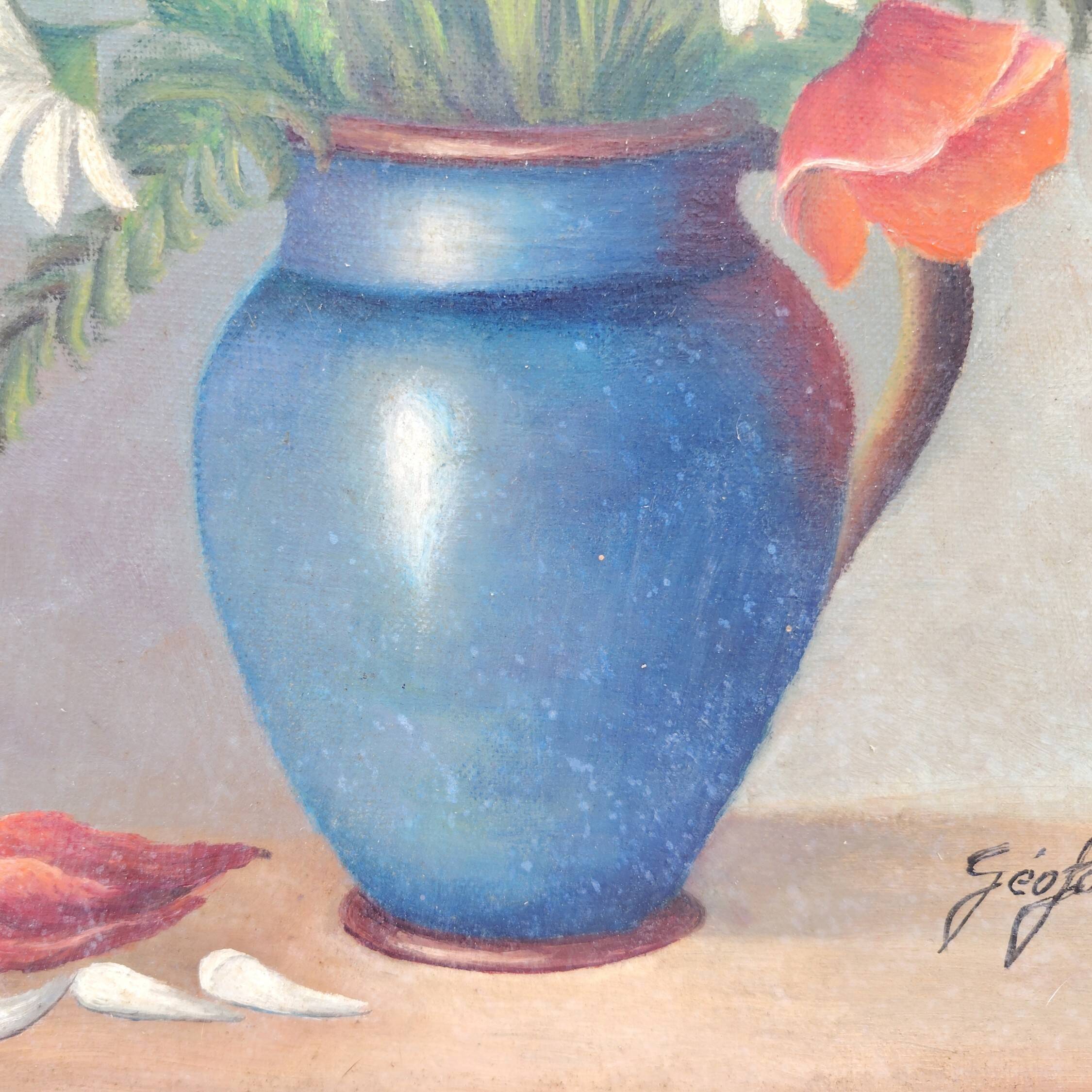 Oil on canvas still life Wild Flowers Géofournier