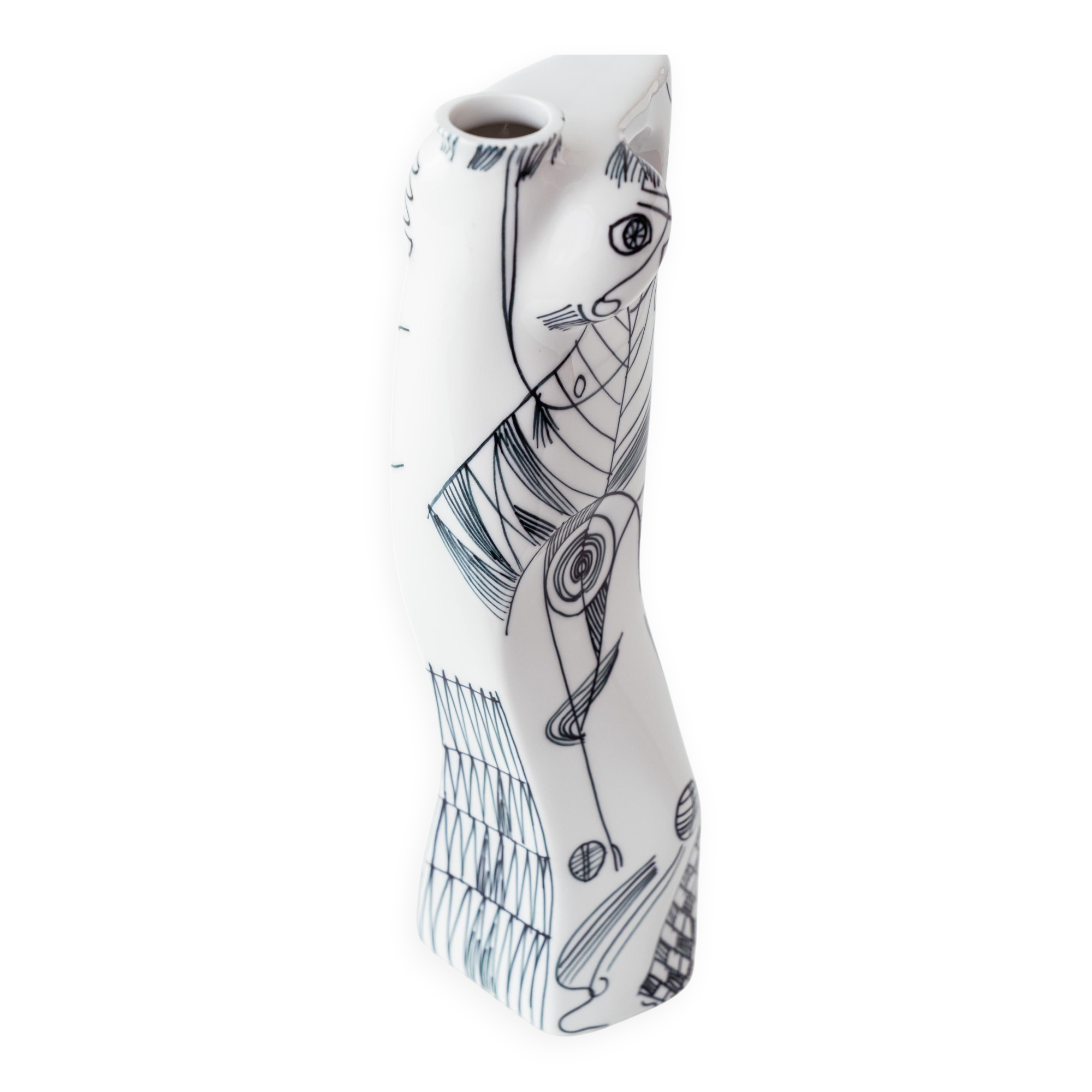 Pair of modernist nude figurative vases in porcelain by Sargadelos.