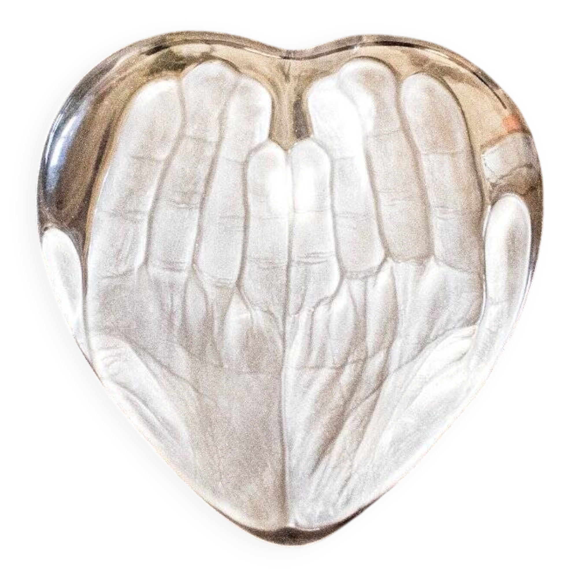 Crystal sculpture with a heart supported by hands by Tony Morgan for Daum, 1970s.