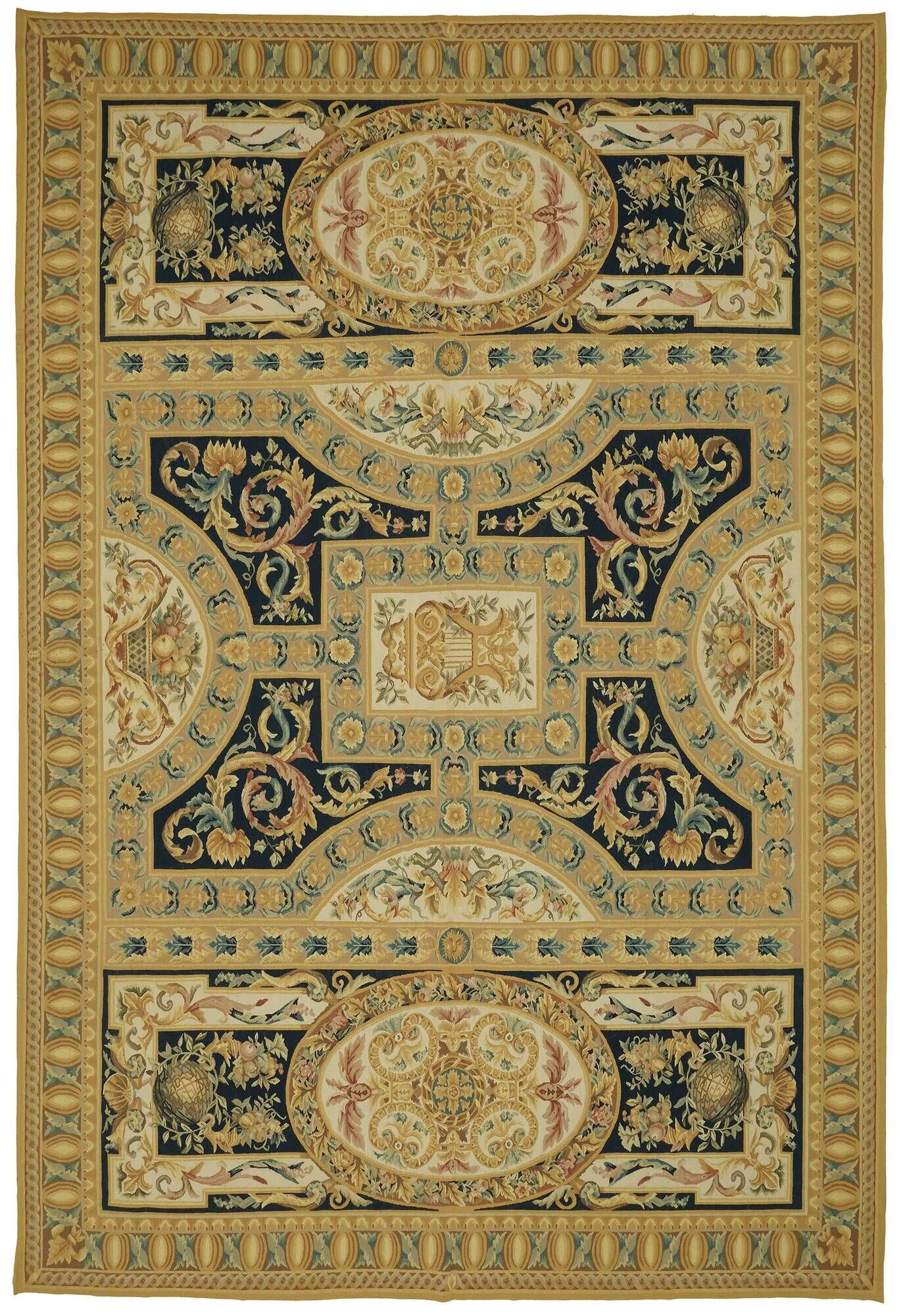 Handmade European Vintage Aubusson Kilim 297 cm x 448 cm