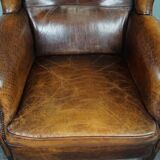 Dark wingback armchair made of sheep leather with stunning colors