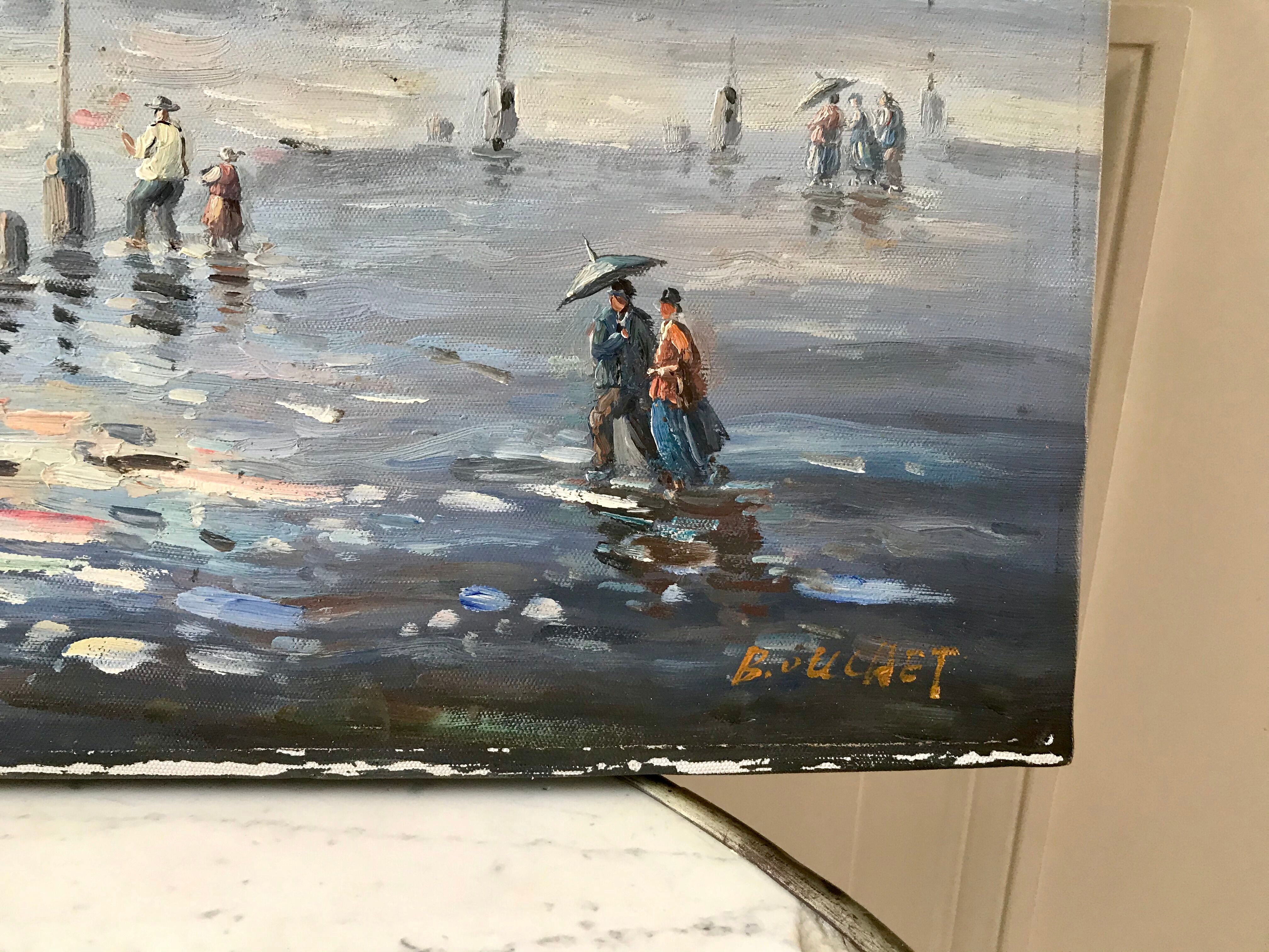Painting seascape sailboats signed vintage