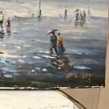 Painting seascape sailboats signed vintage