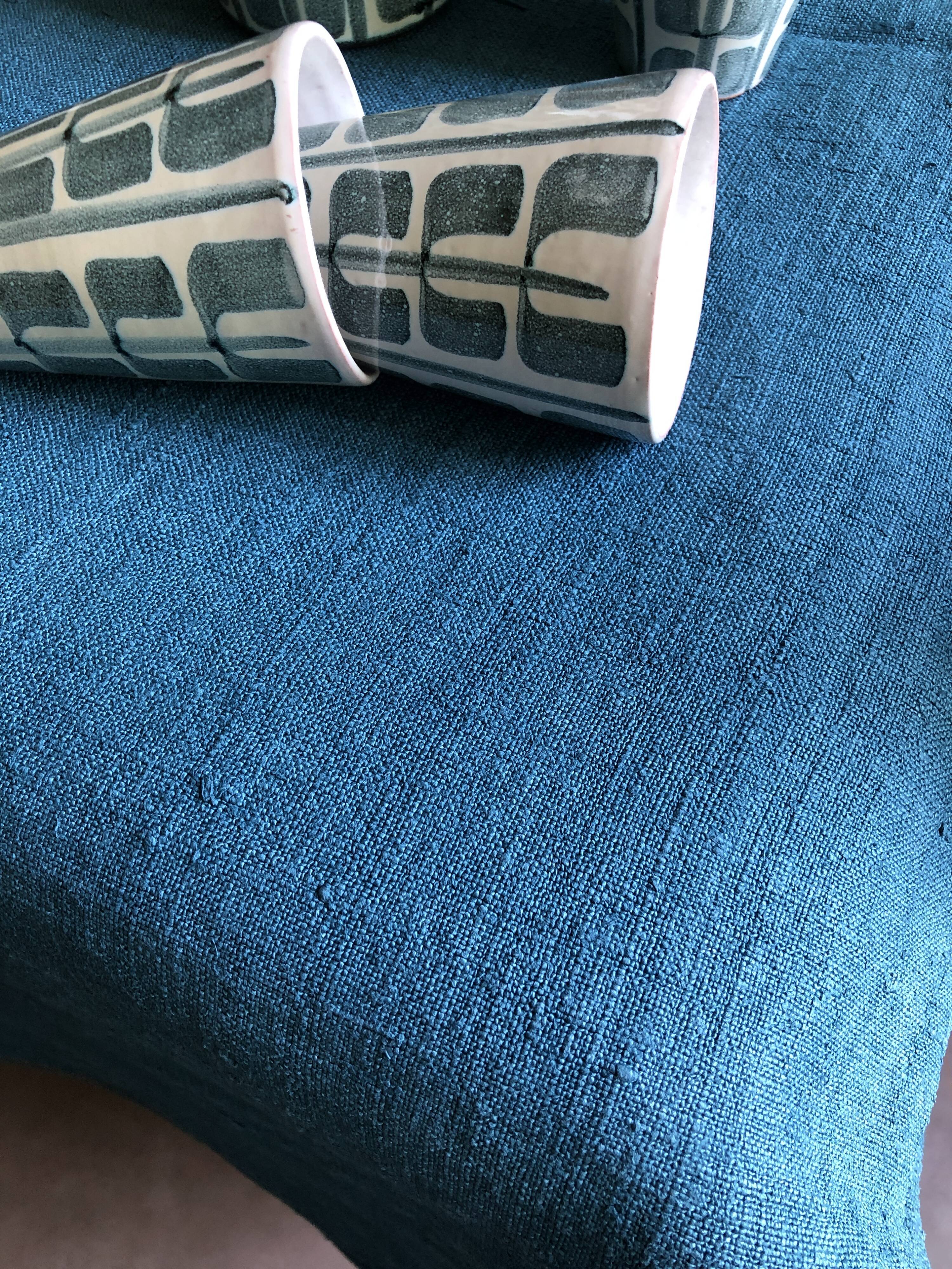 Nappe de vendange en chanvre ancien teint en bleu aquatique
