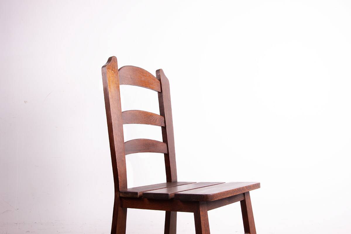 Set of 6 large Brutalist chairs in solid oak from the 1950s.