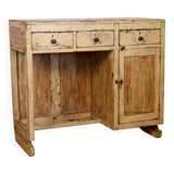 Antique art deco desk in Burmese teak with yellow patina - original ecru
