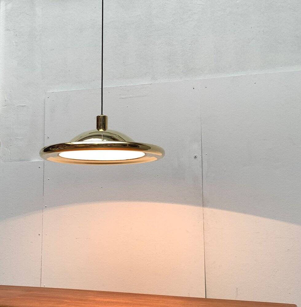 Postmodern Italian vintage brass suspension UFO model S-481 by Luci Italia, 1970s.