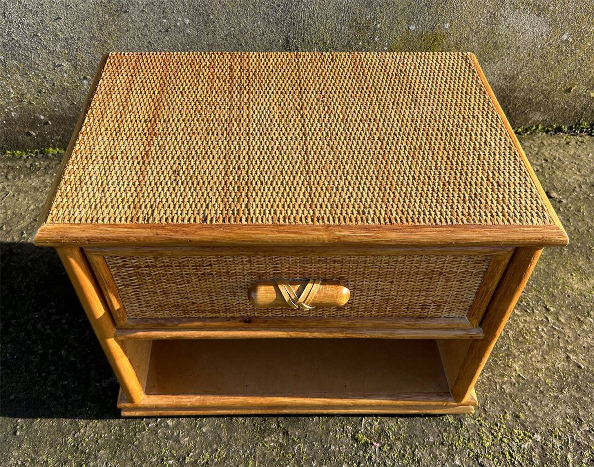 Maugrion bedside table for Roche Bobois, wood and rattan, 1980s