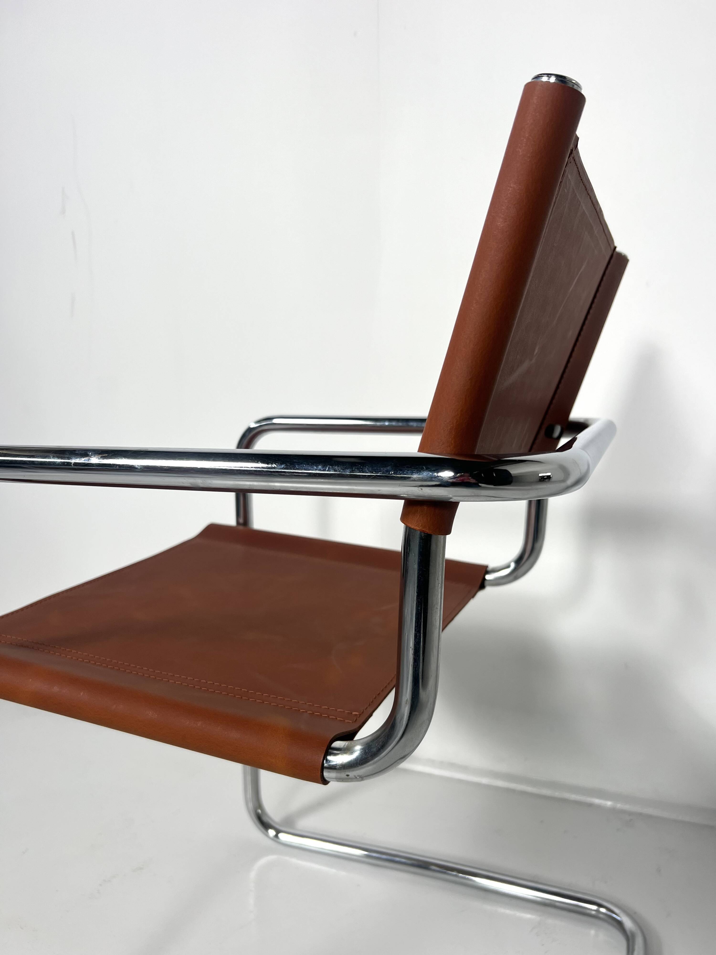 Mid-Century Modern Set of 6 Armchairs, Chrome and Leather