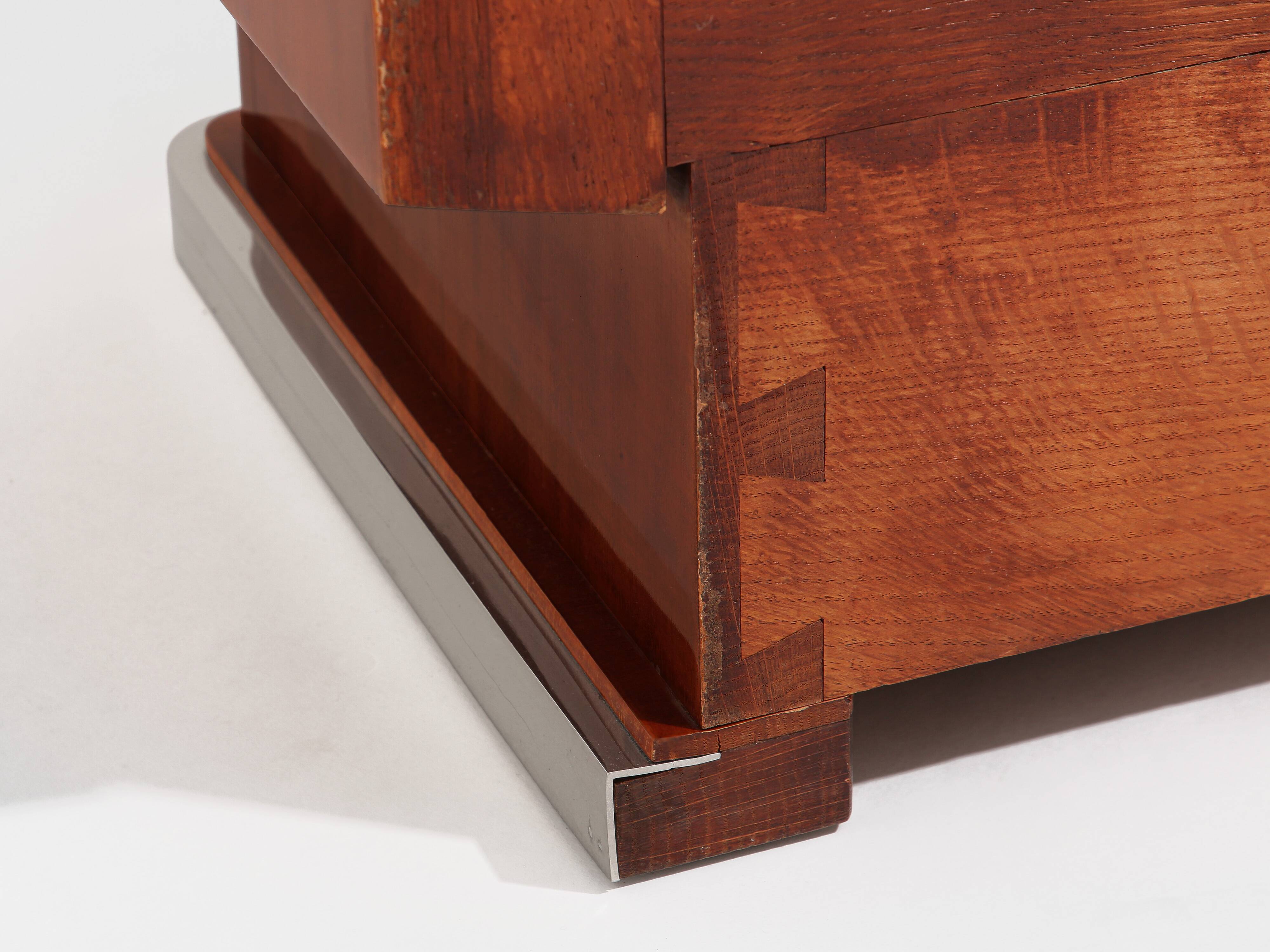 Jules Leleu cabinet in flame mahogany and nickel metal 1930
