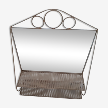 Openwork iron shelf with 2 shelves and mirror