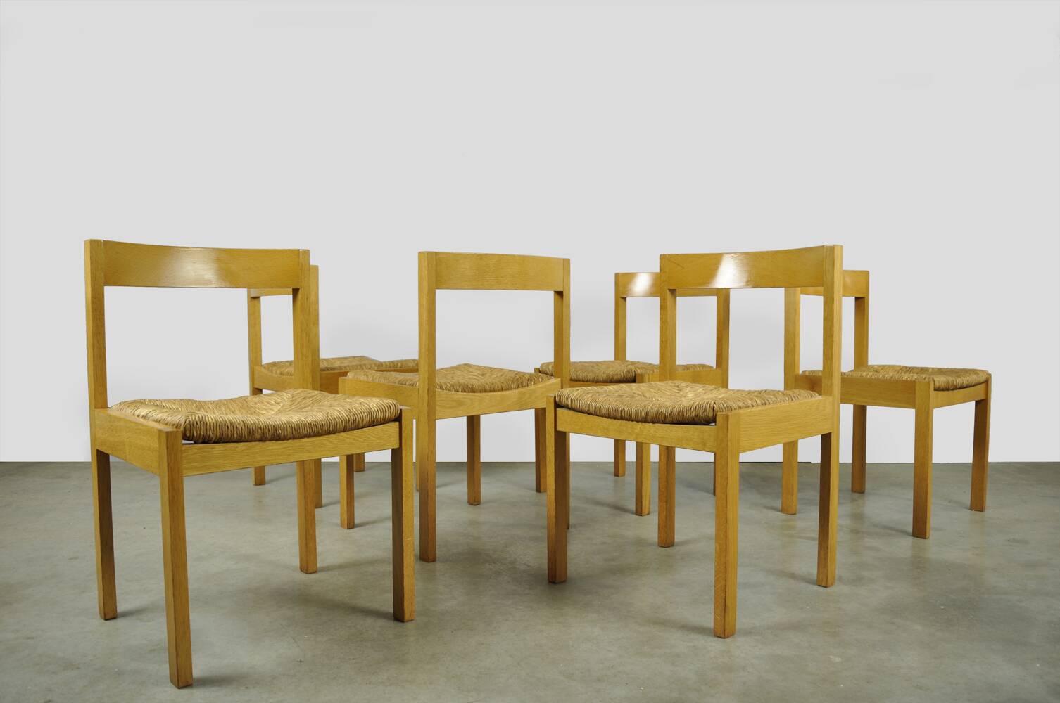Chaises de salle à manger vintage en chêne et osier dutch design, gerard geytenbeek, années 1960