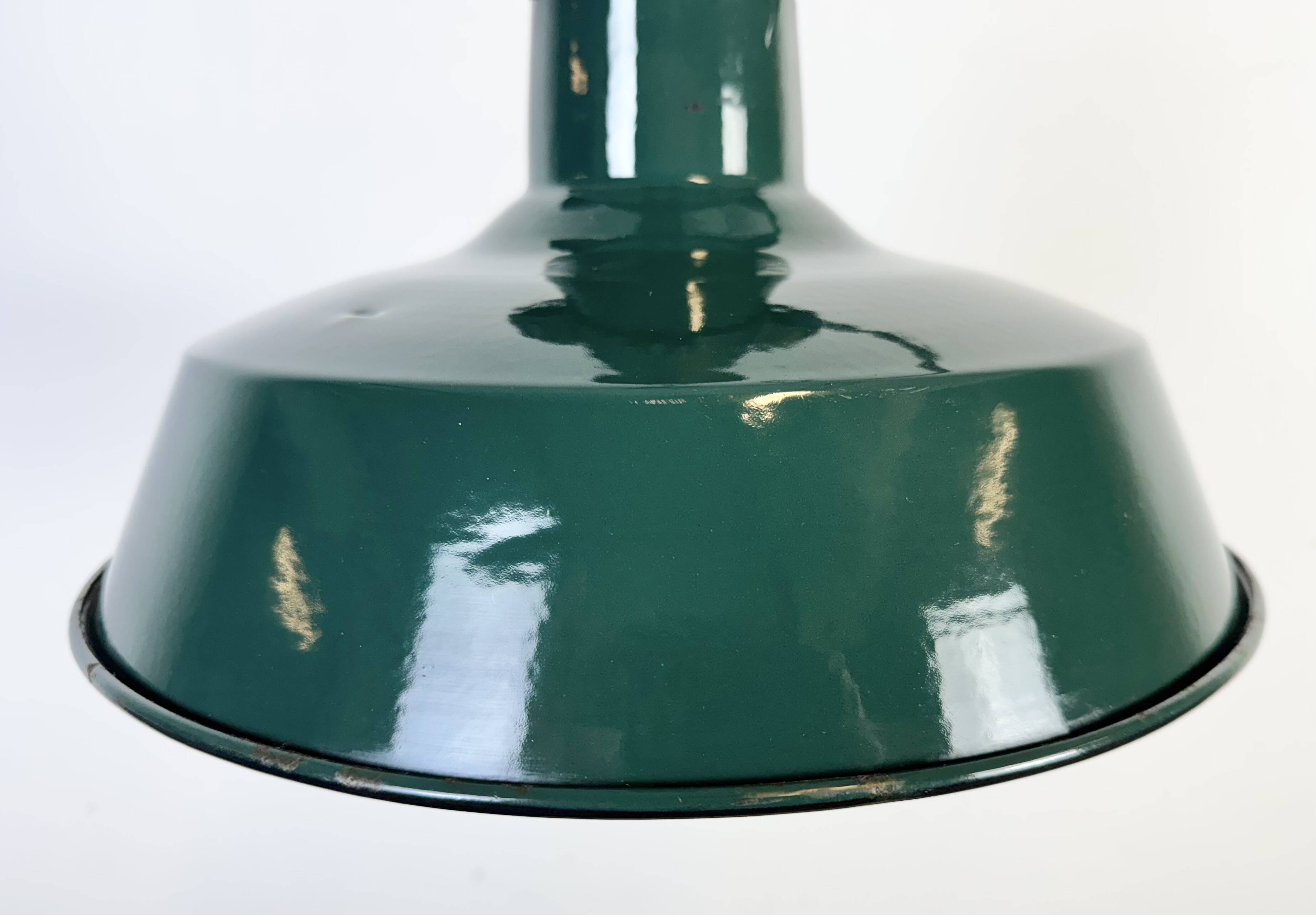 Industrial French Dark Green Enamel Factory Pendant Lamp, 1960s