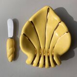 Art Deco butter dish with yellow and gold knife in ceramic