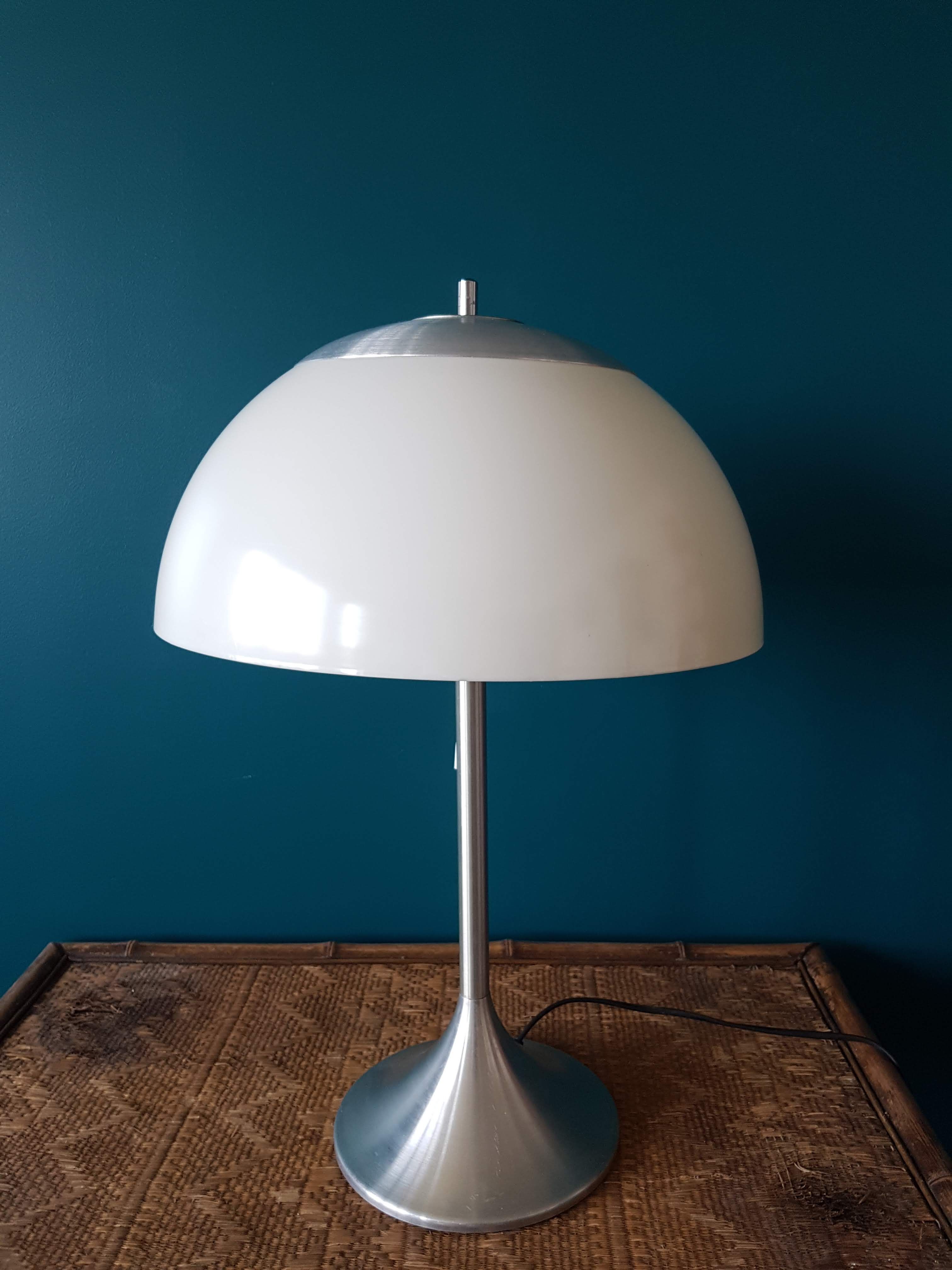 Lampe champignon blanche et alu brossé