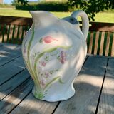 Vintage pink flower slip pitcher