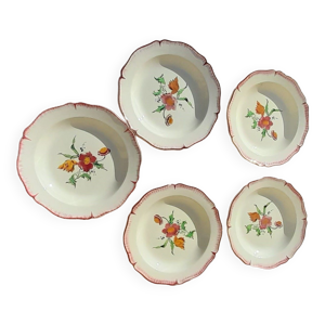 5 assiettes creuses en faïence