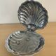 Vintage shell butter dish in silver metal and glass