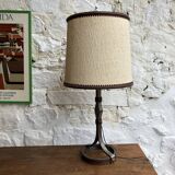 Table lamp base in iron and leather by Jean-Pierre Ryckaert - 1950s