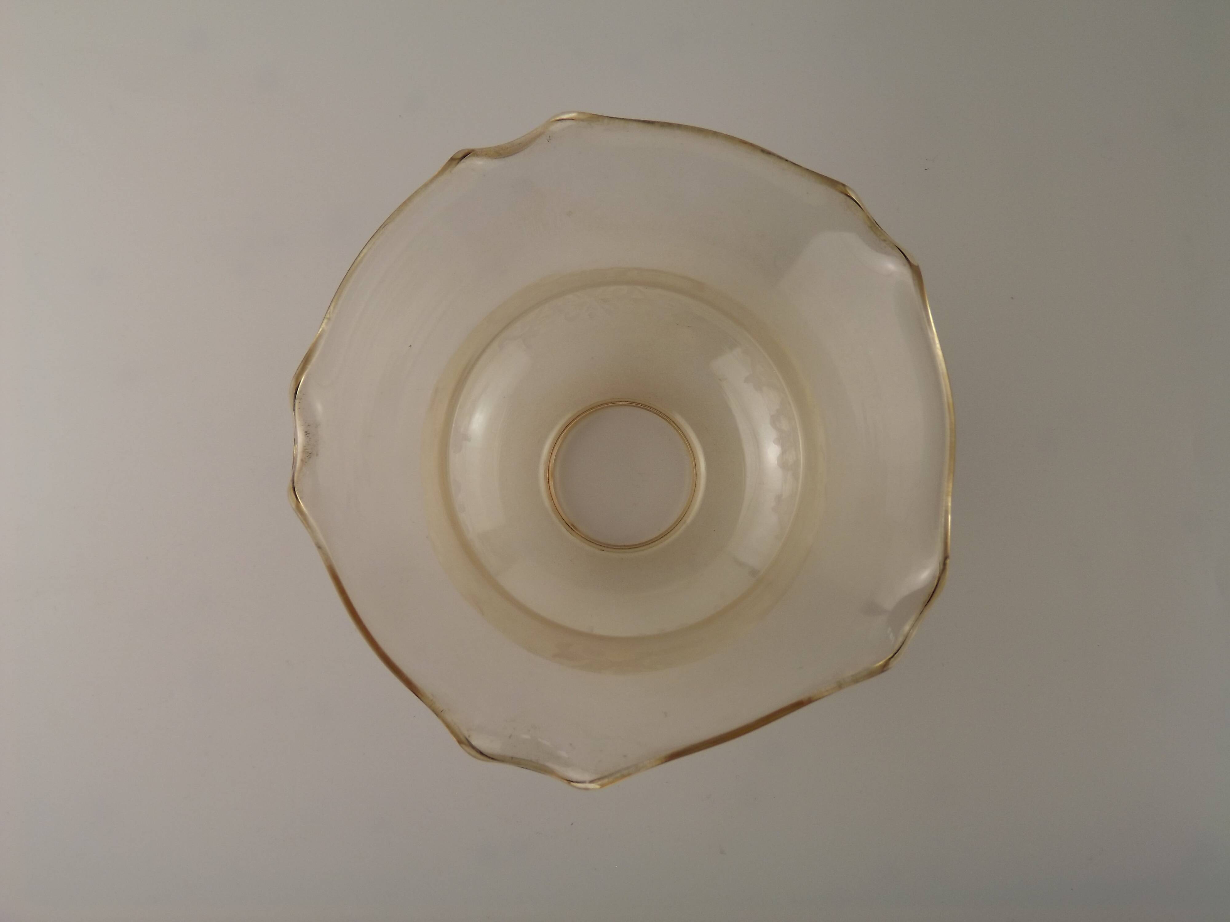 Set of 3 Vintage Glass Bell Shades In Smoked Amber Glass Scroll Motif  5596