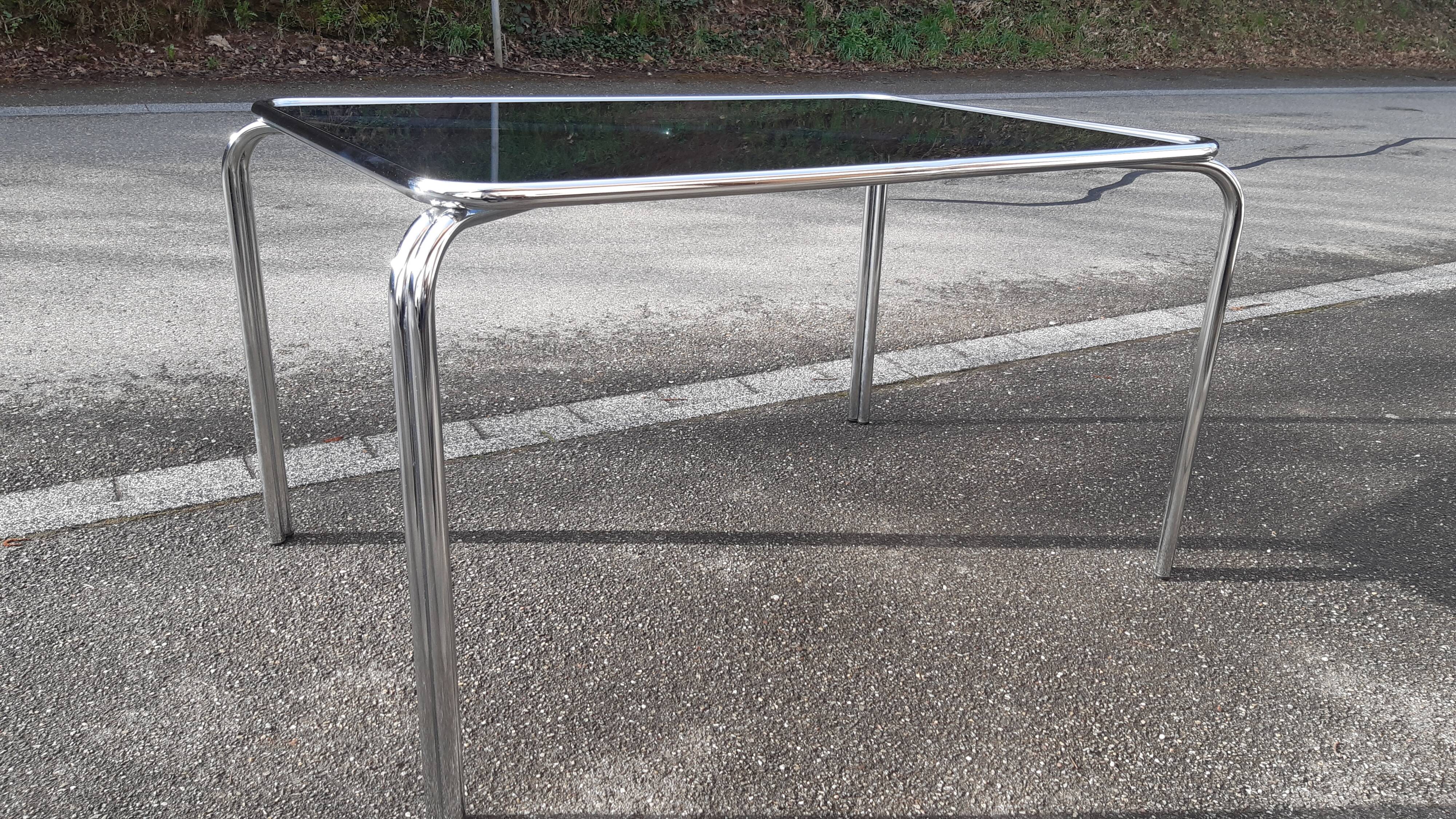 Smoked glass table and chrome space age 1975