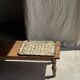Large wooden tray hand-painted with blue and gold floral ornaments L48x38