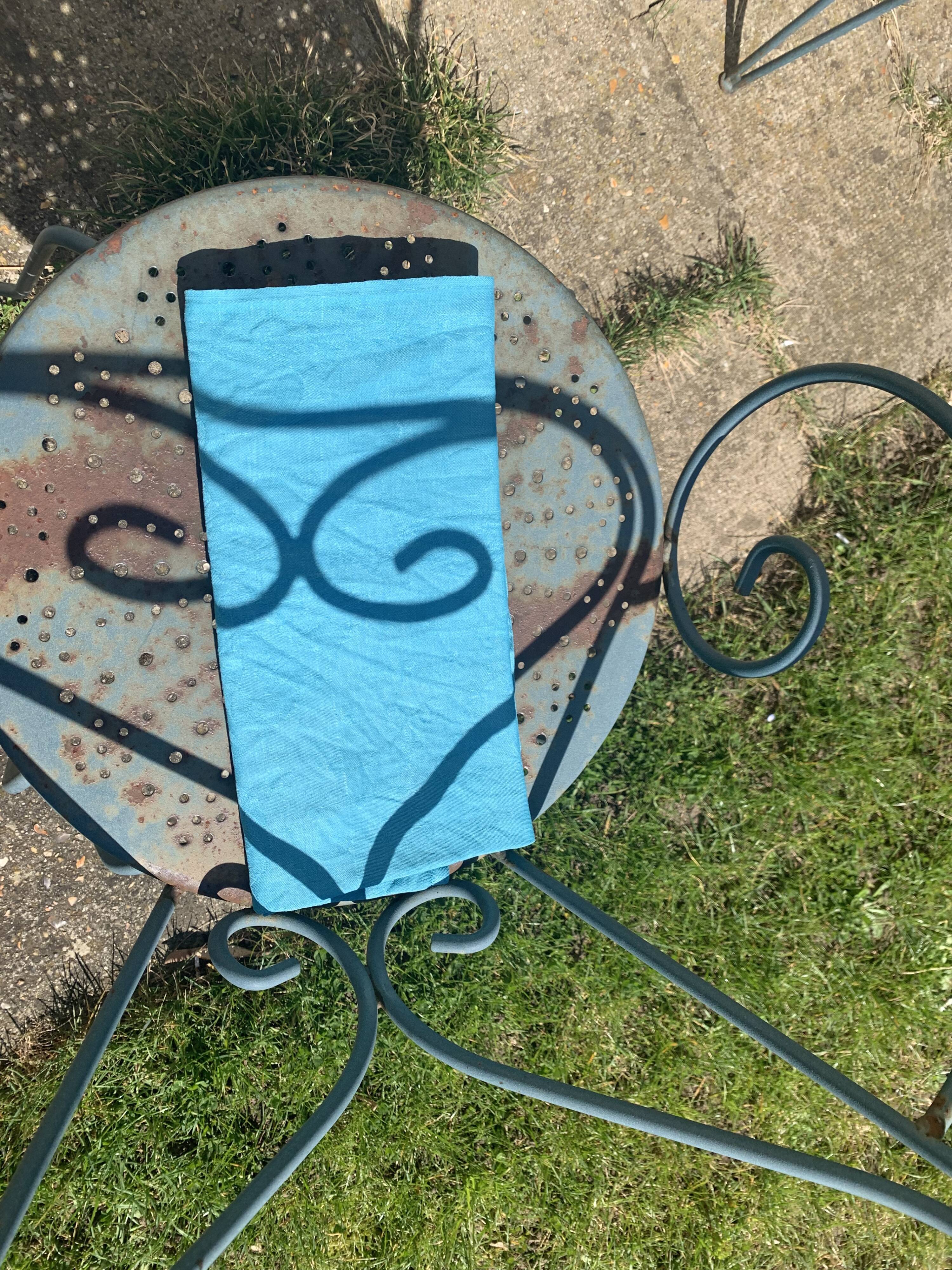 6 serviettes en coton damassées teintées bleues émeraude