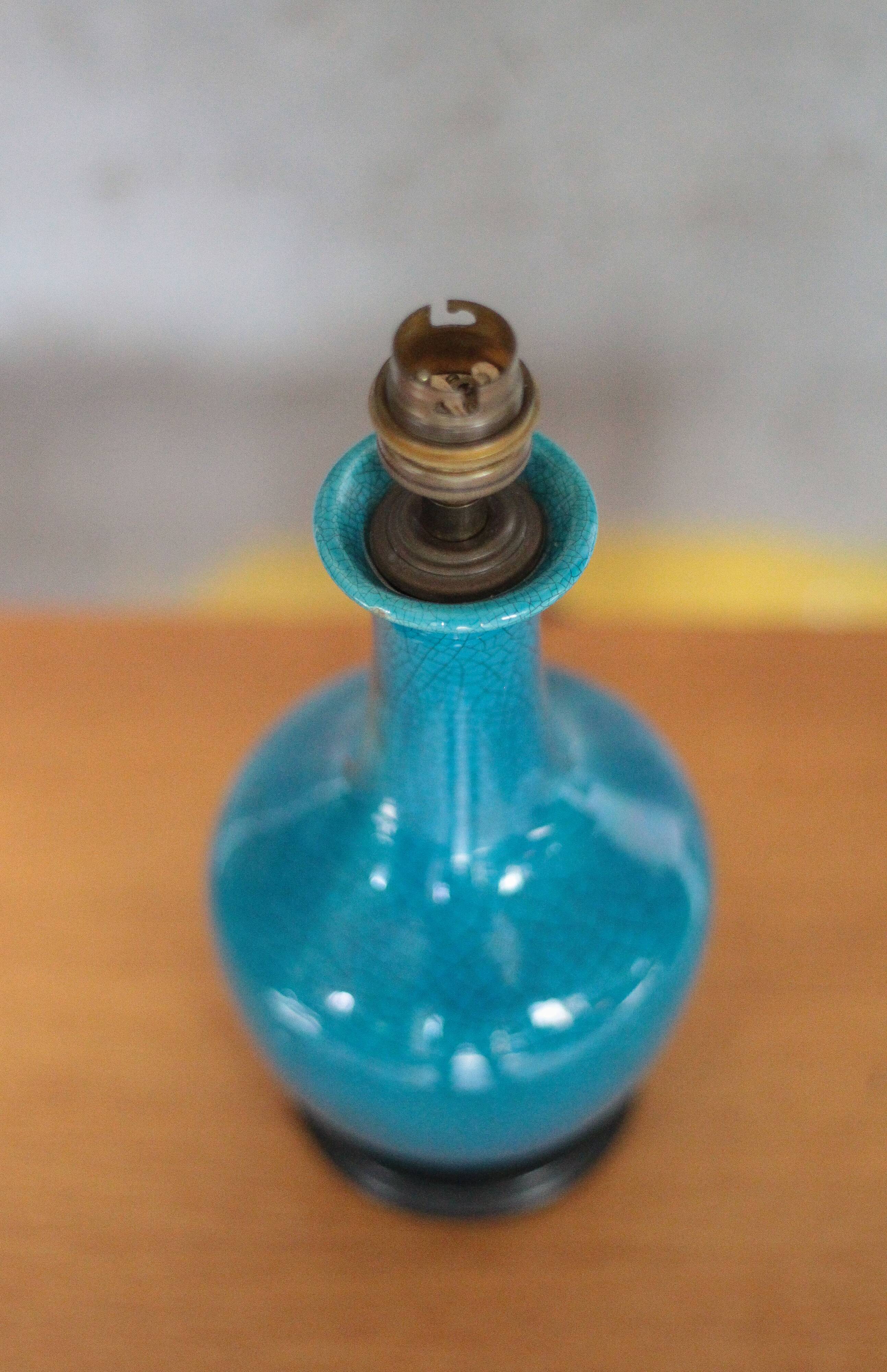 Vintage ceramic lamp, turquoise blue table lamp, bedside lamp.