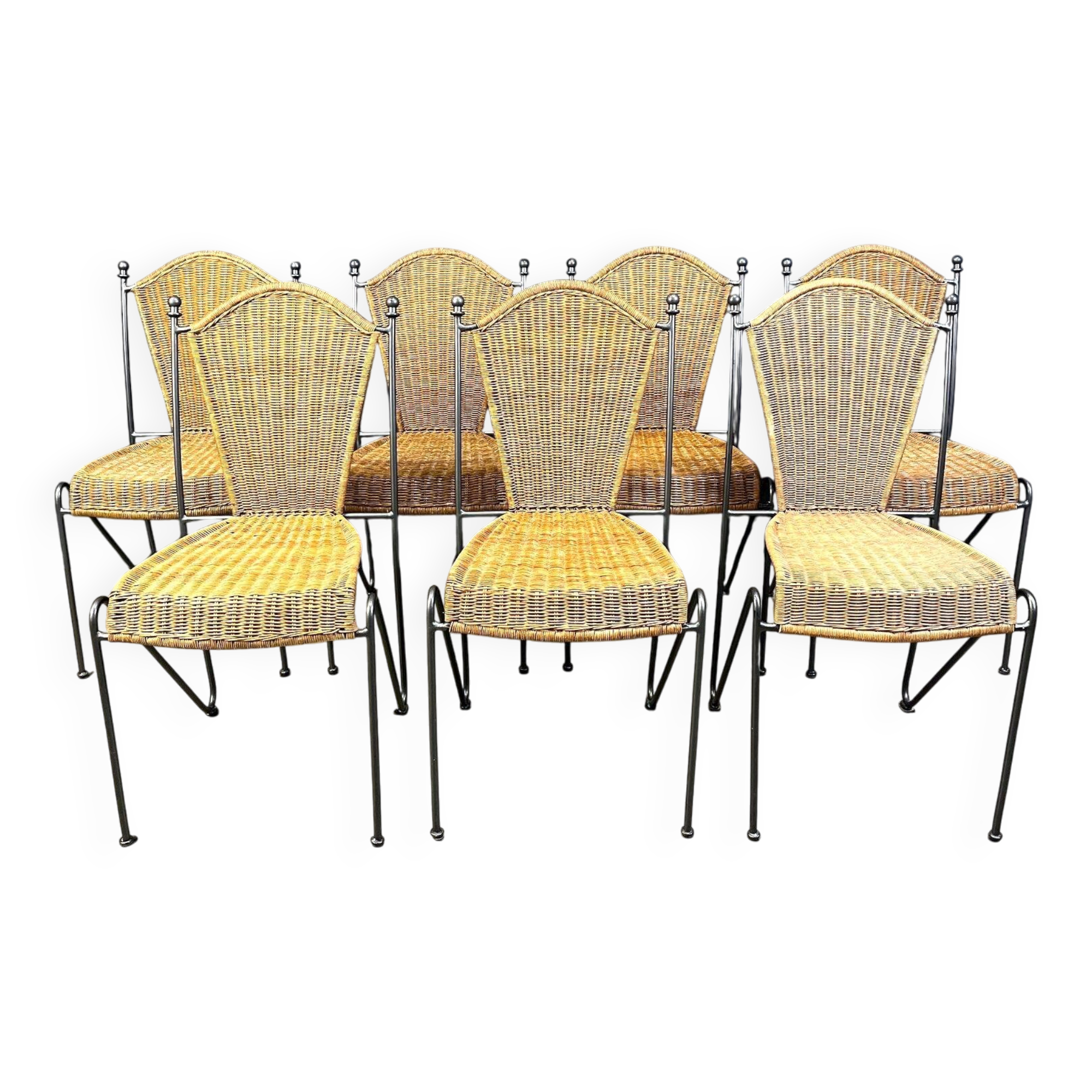 Wicker chairs by Frederick Weinberg, 1960s, set of 7